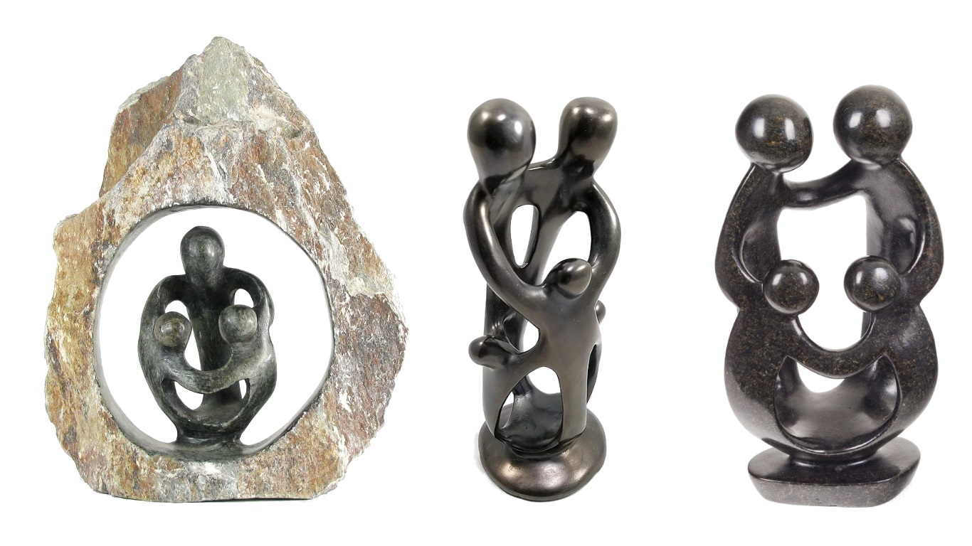 Shona soapstone carvings representing family and the interconnections between all members - young and old.